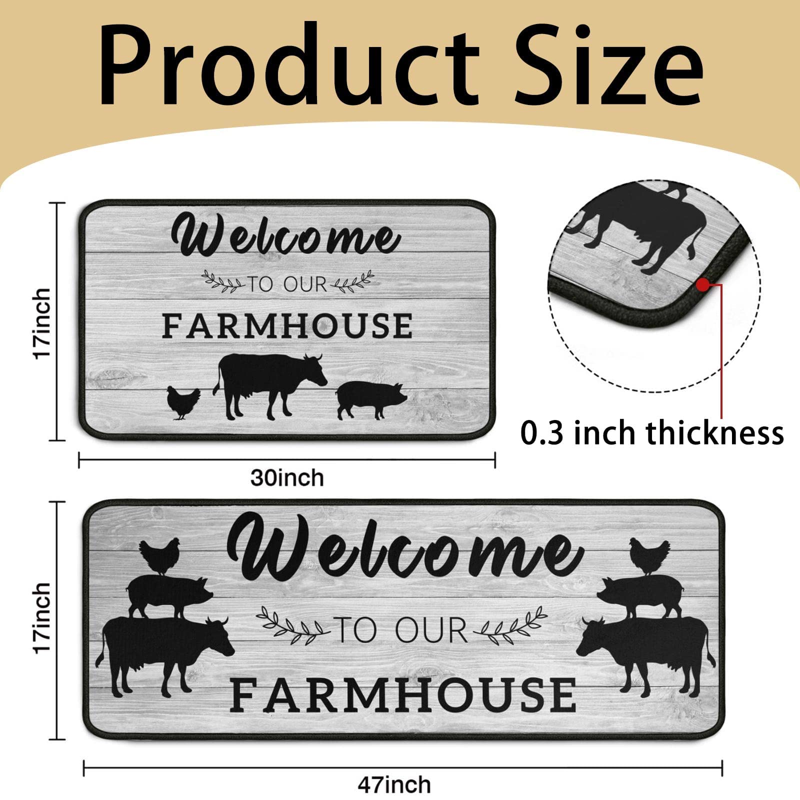 Protikol Farmhouse Style Kitchen Rugs Set 2 Pieces Non Skid Kitchen Floor Rugs And Mats Kitchen Runner Rug Comfort Soft Standing